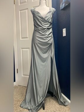 Fashion Nova Silver-Grey Draped Maxi Gown